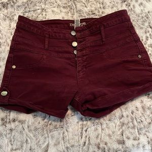 High rise burgundy jean shorts